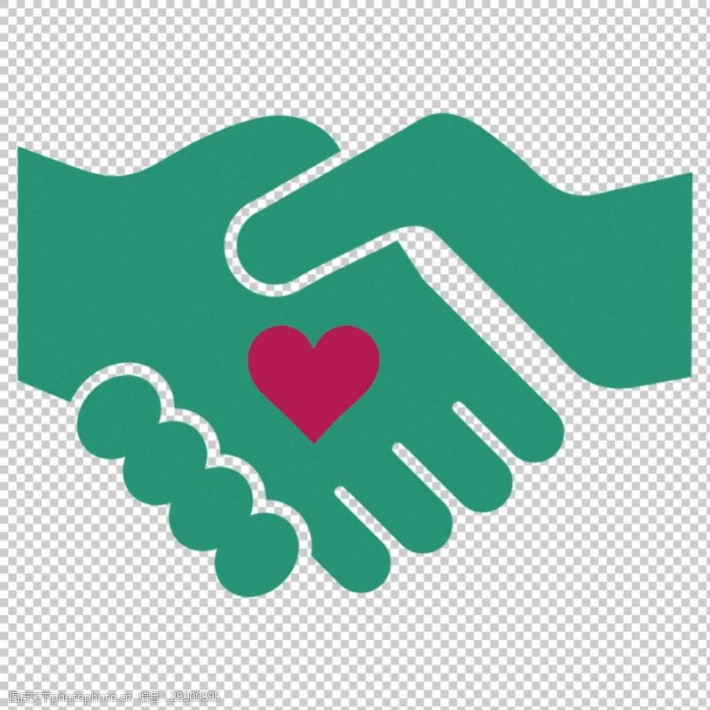 慈善演出绿色握手红心图标免抠png透明图层素材