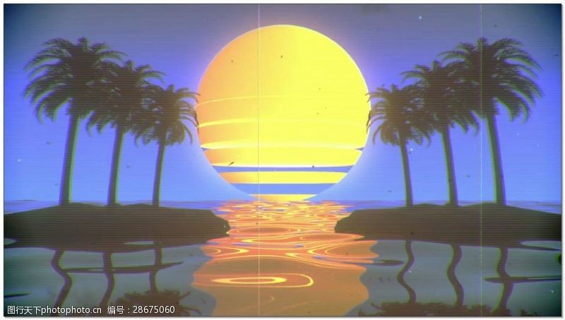 椰子树日落潮流骷髅背景视频素材
