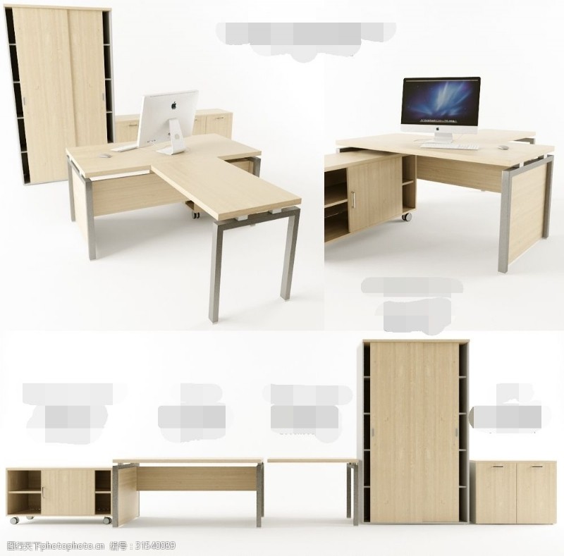 实木电脑桌室内电脑桌组合模型下载
