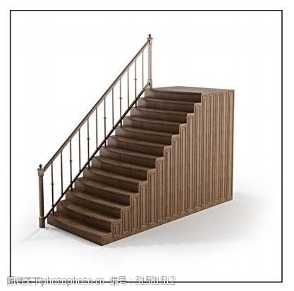 扶手栏杆时尚条形花纹扶手木质楼梯3d模型