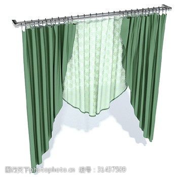 现代简约绿色窗帘3d模型
