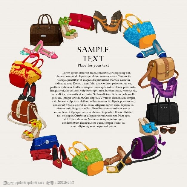 豪华时尚购物框背景与女鞋包及配件矢量插画