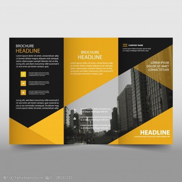 目录模版黄色和黑色三折页宣传册的企业模板
