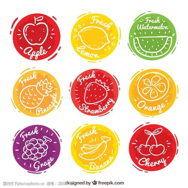 果汁水果标签九种彩色果汁标签