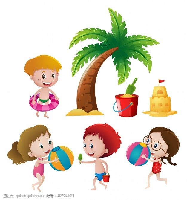 儿童玩具男孩和女孩在沙滩上玩耍