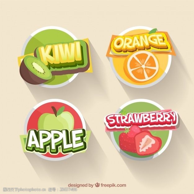 果汁水果标签在平面设计四水果贴纸收集
