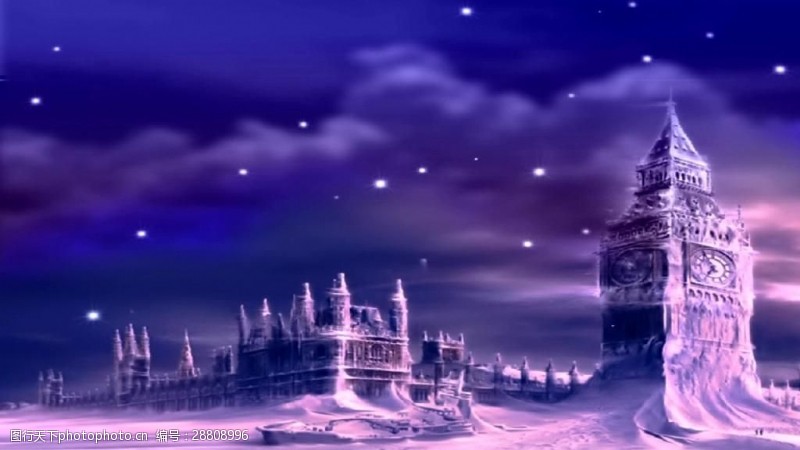 合成素材紫色梦幻建筑神秘视频素材