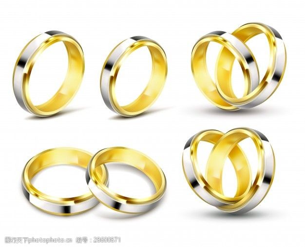 带阴影的金色结婚戒指实物插图