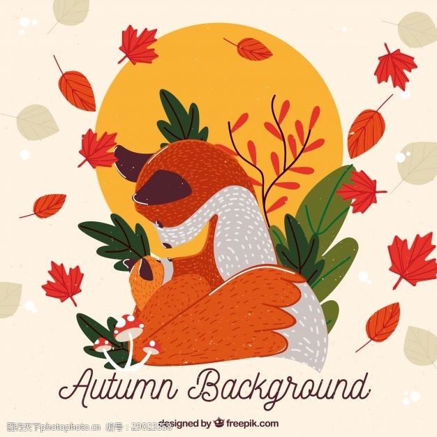 多彩的树木可爱的小松鼠秋天的背景画手
