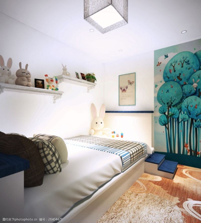 蓝鸟家具室内设计家装民宿可爱儿童卧室3D效果图