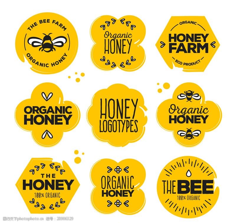创意蜂蜜标志9款创意有机蜂蜜标志矢量