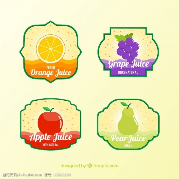 果汁水果标签平板设计中的几种果汁标签