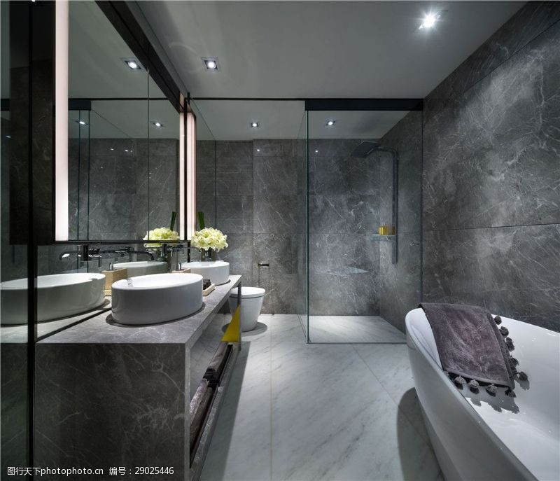 缸低灰色感浴室现代简约效果图