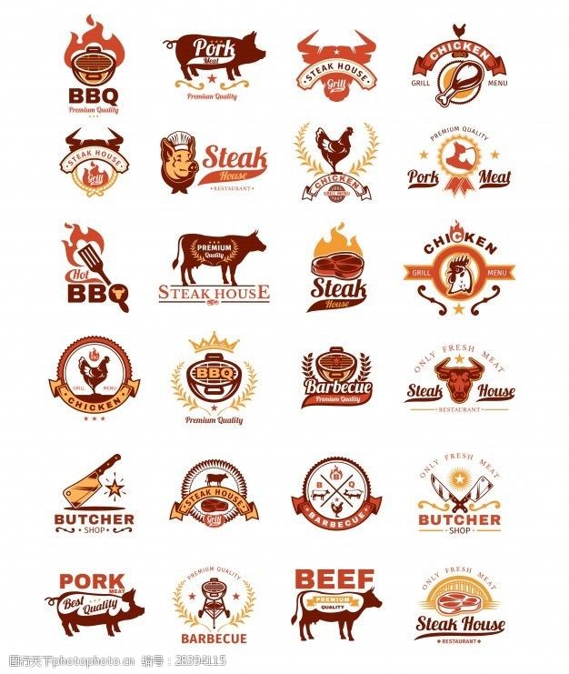 图标和横幅集烧烤和烧烤的徽章贴纸徽章