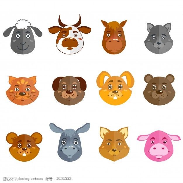 鼠标野生动物和家养动物卡通人物收集图标或吉祥物孤立矢量插图