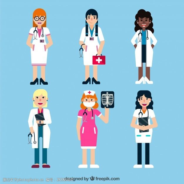 医学与保健不同的女医生与不同的医疗工具集