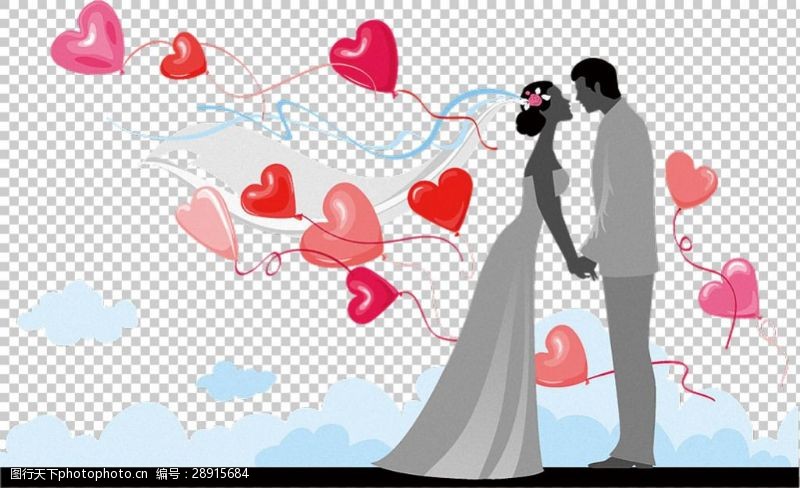 西式婚礼元素红心装饰婚礼新人免抠png透明图层素材