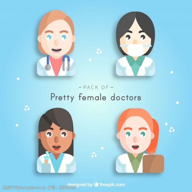 健康的一面一群快乐的女医生脸