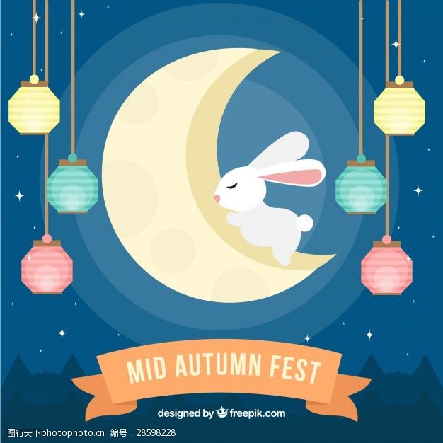 快充中秋节与月球上的兔子的场景