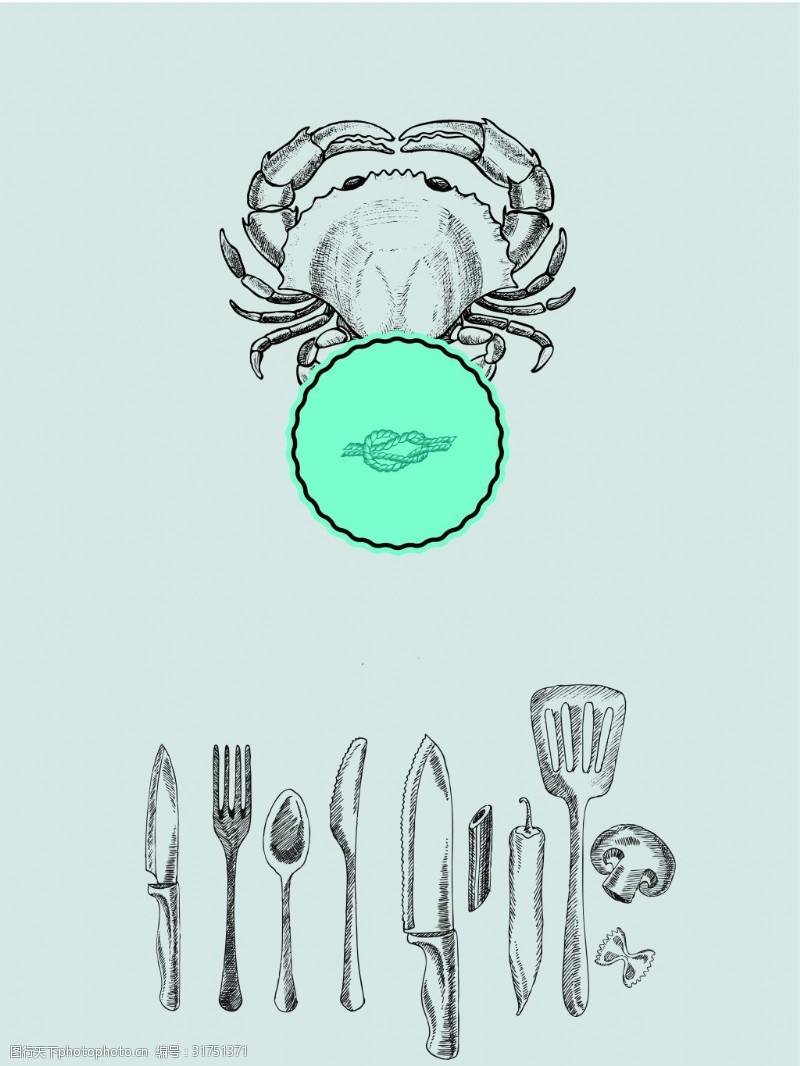 开心餐厅海鲜餐厅手绘素描淡雅菜谱矢量背景