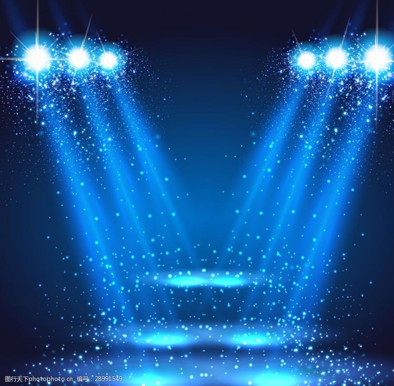 射灯柱蓝色闪耀灯效舞台背景矢量素材