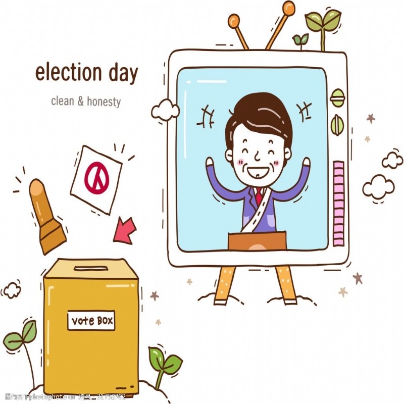 选举卡通电视投票宣传矢量
