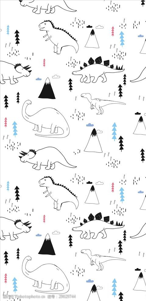 侏罗纪公园卡通恐龙四方连续底纹