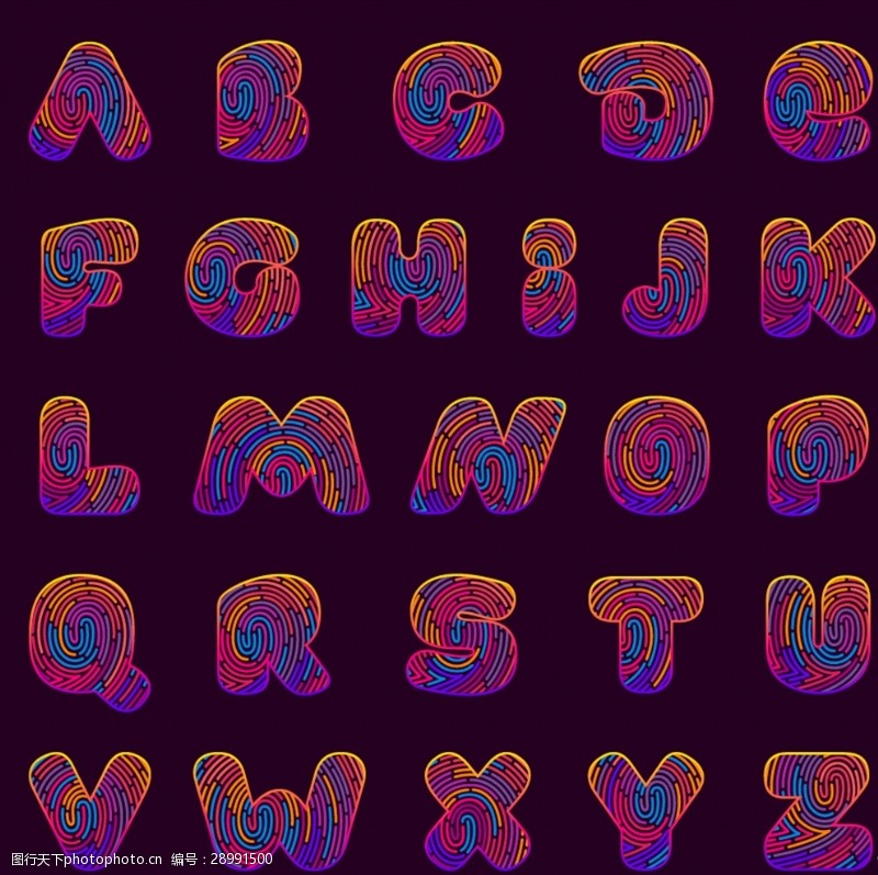 多彩字母多彩抽象指纹字母字体设计