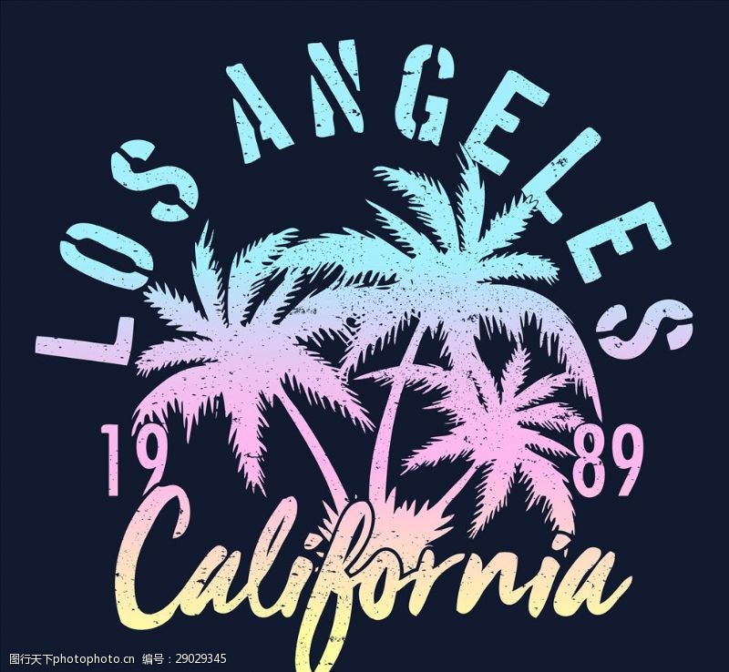 腐蚀牌洛杉矶加利福尼亚椰树标签矢量图