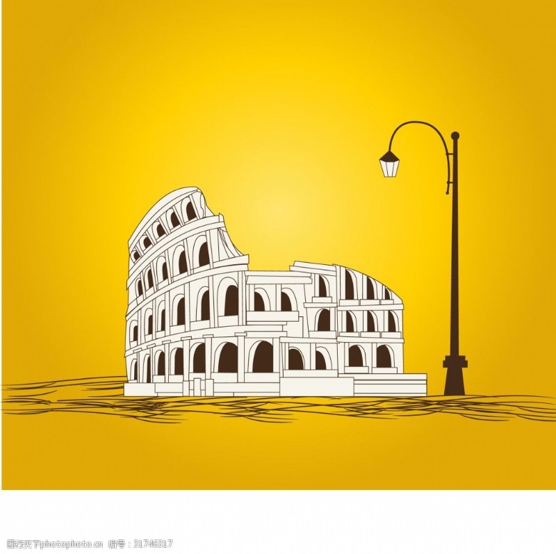 世界著名风景手绘罗马角斗场世界著名建筑矢量背景