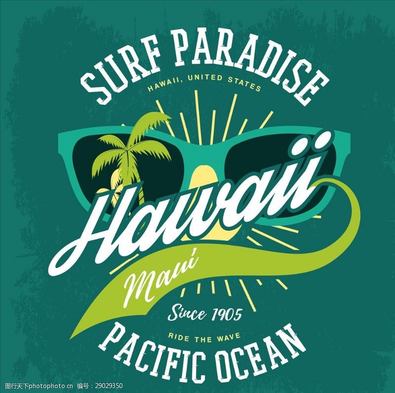 hawaii夏威夷海滩度假标签矢量图下载