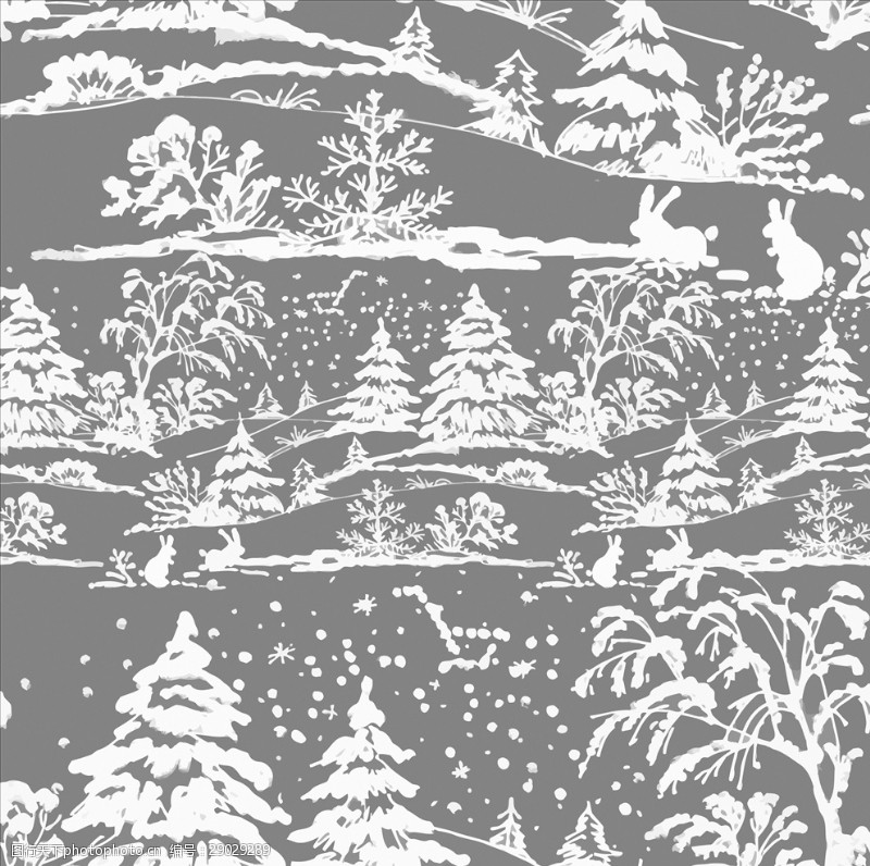 四方连续底纹小树林下雪矢量图下载