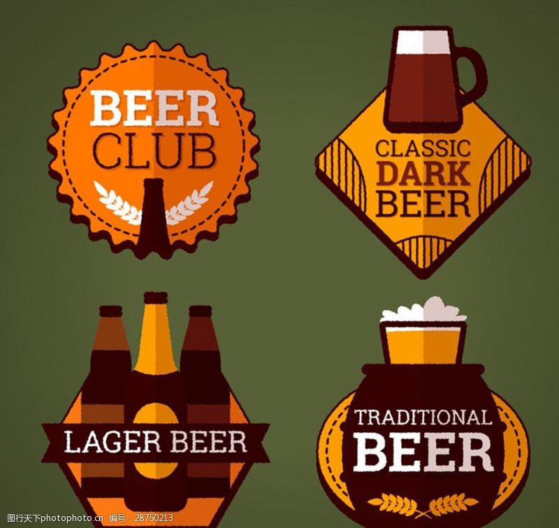 4款扁平化啤酒俱乐部标签矢量图