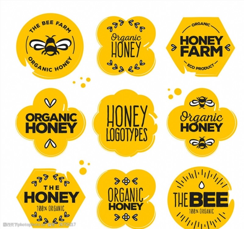 创意蜂蜜标志9款创意有机蜂蜜标志矢量图
