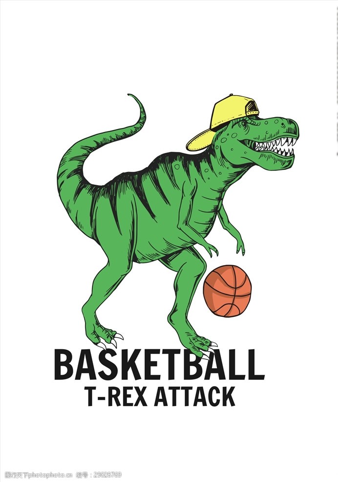 侏罗纪公园手绘恐龙打篮球矢量图下载