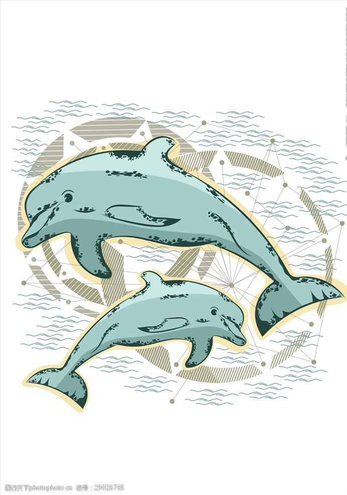 浪花底座手绘海豚矢量图下载