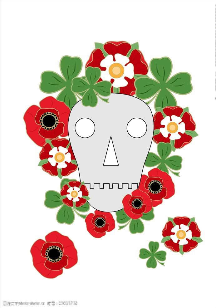 外贸童装图案植物花朵花卉骷髅头矢量图下载