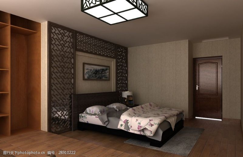 卧室3d效果图中式卧室装修