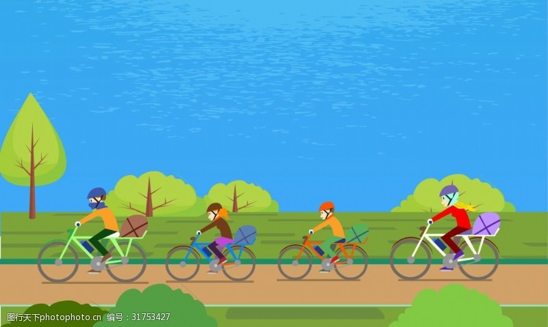 自行车比赛矢量扁平化骑行运动背景